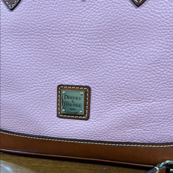 Dooney & Bourke Pink and Brown AWL Zip Zip Satchel with Gold Hardware - Picture 2 of 9